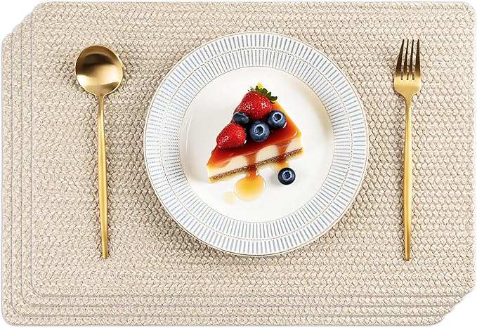 POLYTE Indoor/Outdoor Washable Woven Vinyl Table Dining Placemats, Set of 4