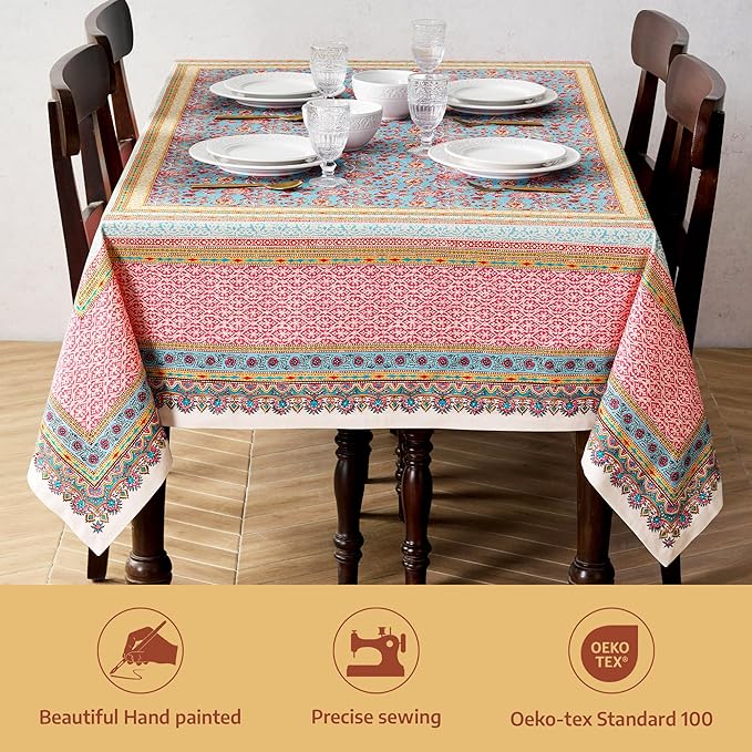 Maison d' Hermine Premium Table Cloth Square Table 100% Combed Cotton 70 x 70 Inches Tablecloth Reusable Decorative for Dining Room, Farmhouse, Home, Party, Festive & Wedding - Lauris