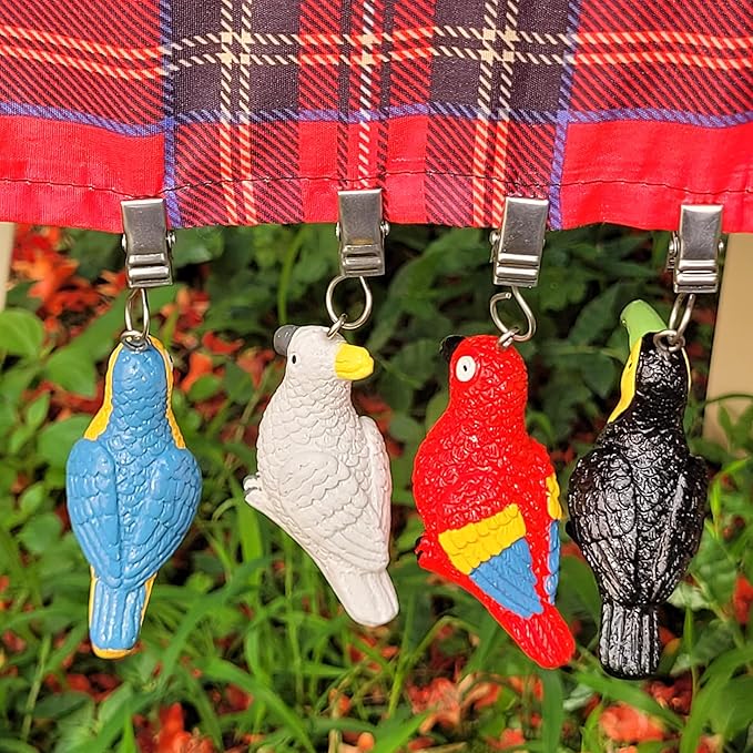 TwoFish Home Set of 4 Colorful Parrot Resin Tablecloth Weights Clips Colorful Parrot Handicraft Tablecloth Clamps Pack of 4
