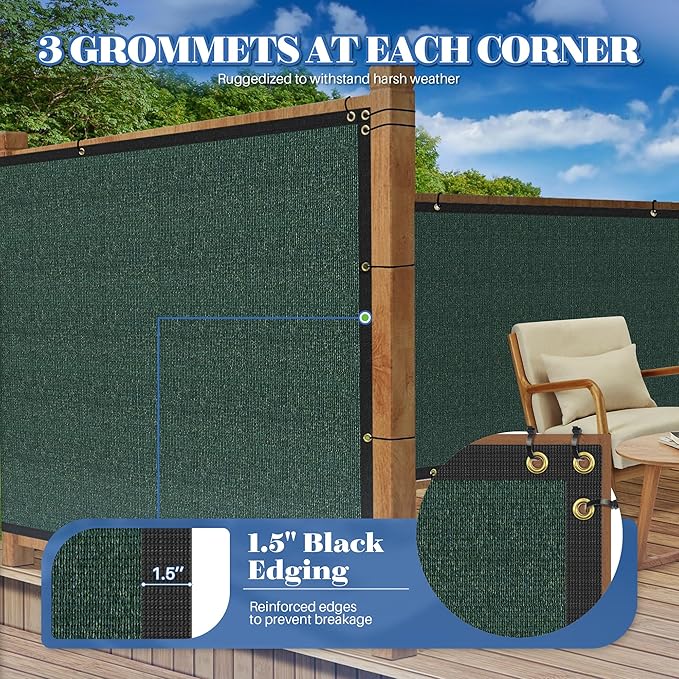 ECOOPTS 4'x139' Privacy Fence Screen Windscreen with Copper Grommets, Fit for Commercial Fence and Residential Garden Outdoor 90% UV Blockage, Cable Zip Ties Included (Green)