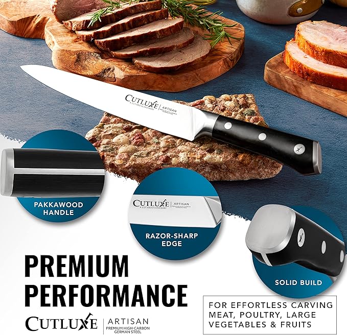 Cutluxe Turkey Carving Knife Set – Carving Fork & Knife for Meat, BBQ, Brisket – Razor Sharp Premium German Steel Full Tang, Ergonomic Handle, Grilling Gifts for Men – Artisan Series