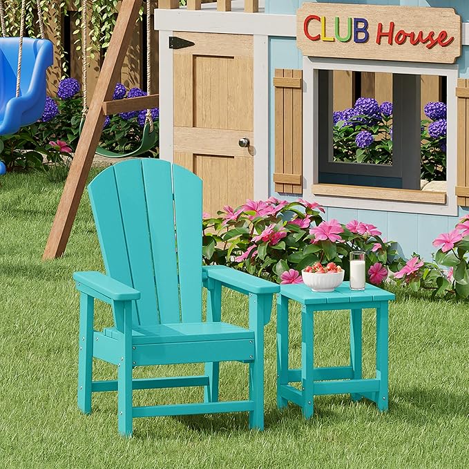 Costaelm Kids Outdoor Side Table, Small Patio HDPE Adirondack Square Table, Porch End Table for Outside Pool Garden, Turquoise
