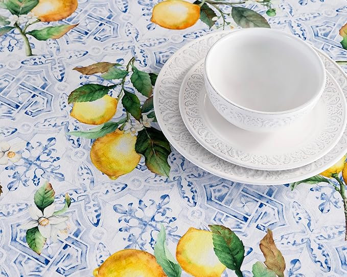 Maison d' Hermine Table Cloth Round Table 100% Cotton 69 Inches Tablecloth Reusable Decorative Everyday Use for Dining Room, Farmhouse, Home, Party, Festive & Wedding Spring Summer - Citrus