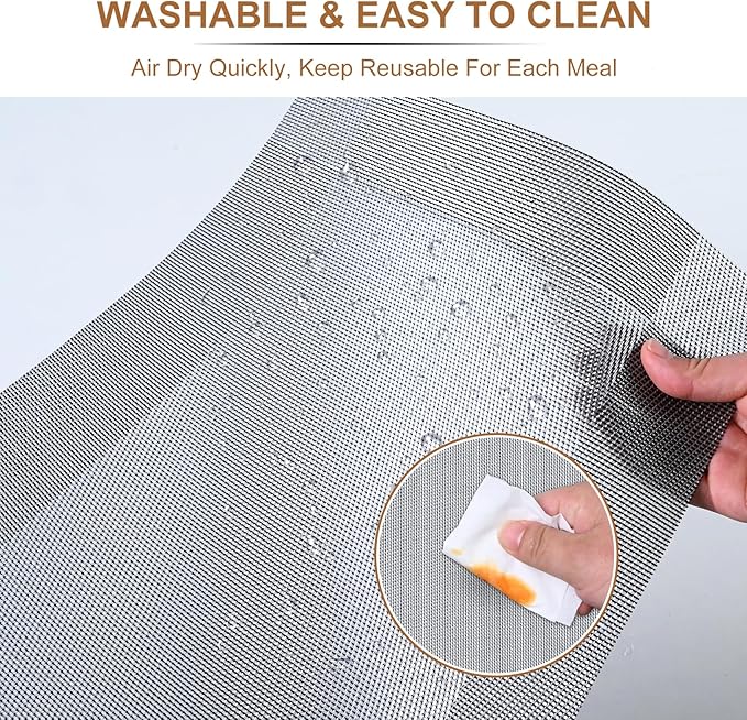 BETEAM Placemats Set of 6, Woven Vinyl Placemat for Dining Table Washable Wipeable Kitchen Place Mats Durable Indoor Outdoor Table Mats