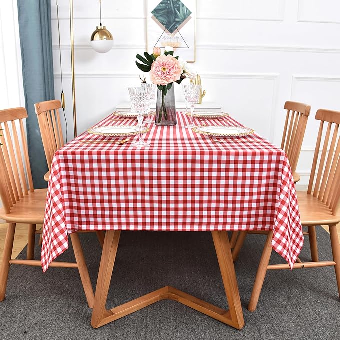 Waterproof Plaid Tablecloth Fabric - Square 58x58 Inch Classic Gingham Checker Table Cloth for Indoor/Outdoor Use - Buffalo Table Cover for Picnics, BBQs, and Parties