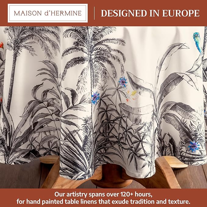 Maison d' Hermine Table Cloth Round Table 100% Cotton 69 Inches Fall Tablecloth Reusable Everyday Use for Thanksgiving Christmas Decorations Dining Farmhouse Party (Amazonia)