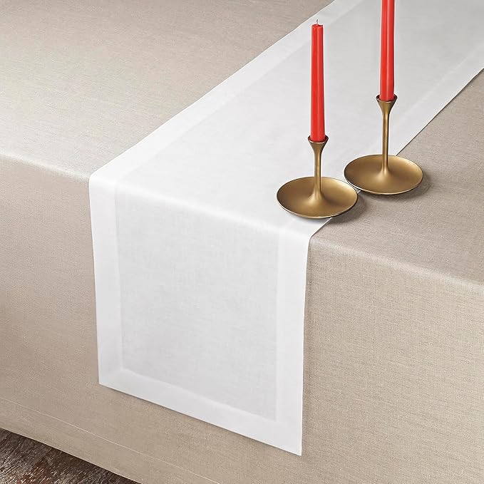D'Moksha Homes Linen White Table Runner 72 Inches Long - 100% Pure Linen 14 x 72 Inch Table Runner for Dining, Valentines, Holiday - Machine Washable