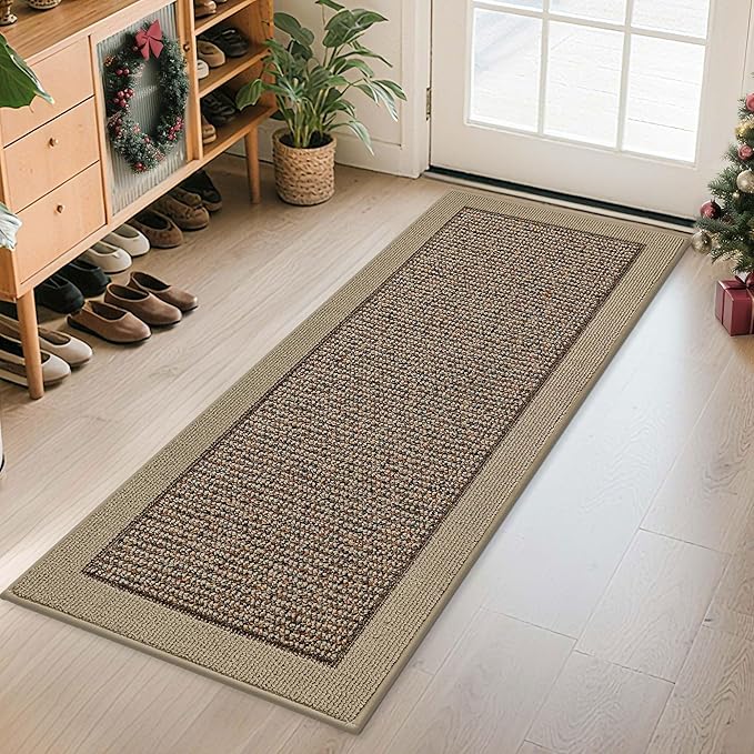 BEQHAUSE Indoor Door Mat 24" x 60", Dirt Trapper Door Mats Non-Slip Entryway Rugs Washable, Resist Dirt Absorbent Welcome Mat, Low Profile Floor Mats for Front Back Door and Entryway, Taupe