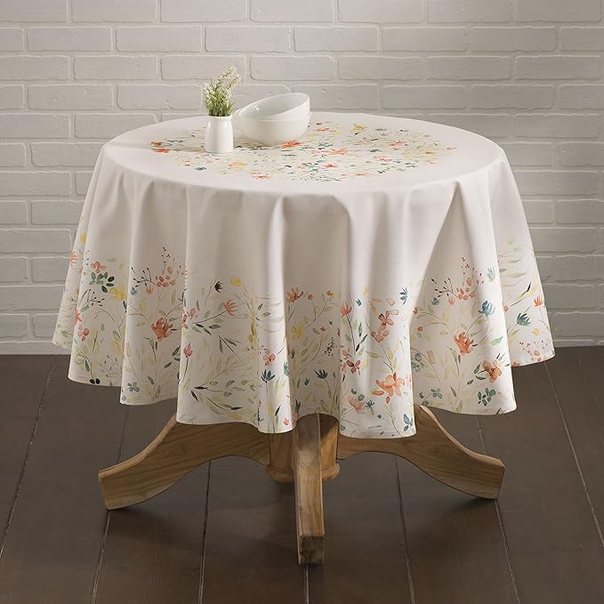 Maison d' Hermine Table Cloth Round Table 100% Cotton 63 Inches Tablecloth Reusable Decorative Everyday Use for Dining Room, Farmhouse, Home, Party, Festive & Wedding Spring Summer - Colmar