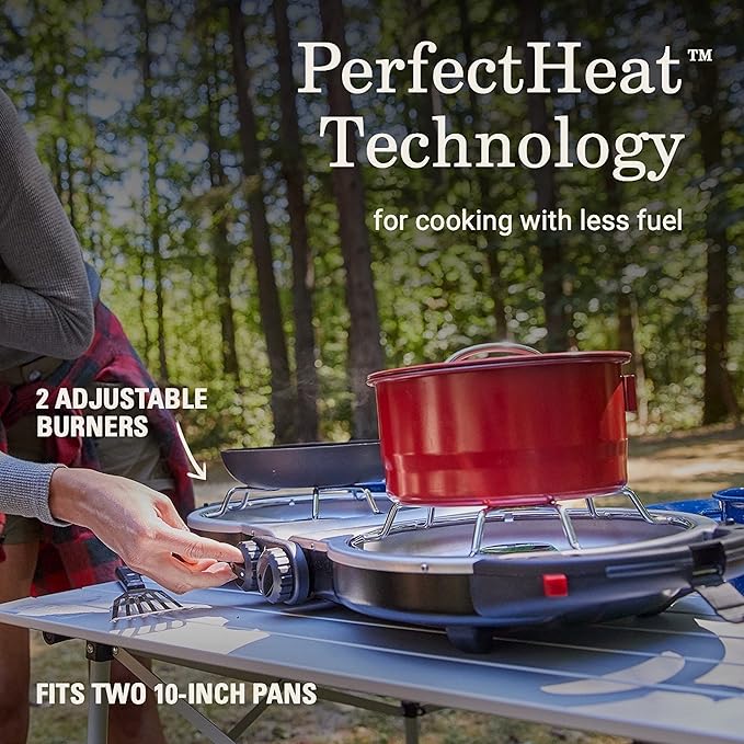 Coleman Fold ‘N Go 2-Burner Propane Stove, Dual Adjustable Burners with 20,000 BTUs of Power & InstaStart Ignition, Great for Camping, Tailgating, Grilling, & More