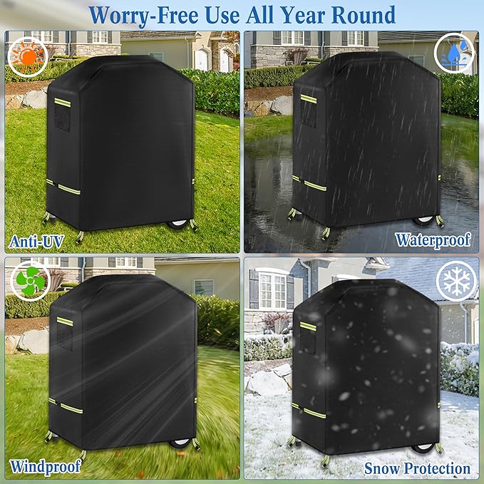 Grill Cover, 600D Heavy Duty Waterproof Small BBQ Grilling Cover with Reflective Straps and Handles, Compatible for Weber Charbroil Bistro Pro Electric Grill & Griddle, L33*W23.2*H37