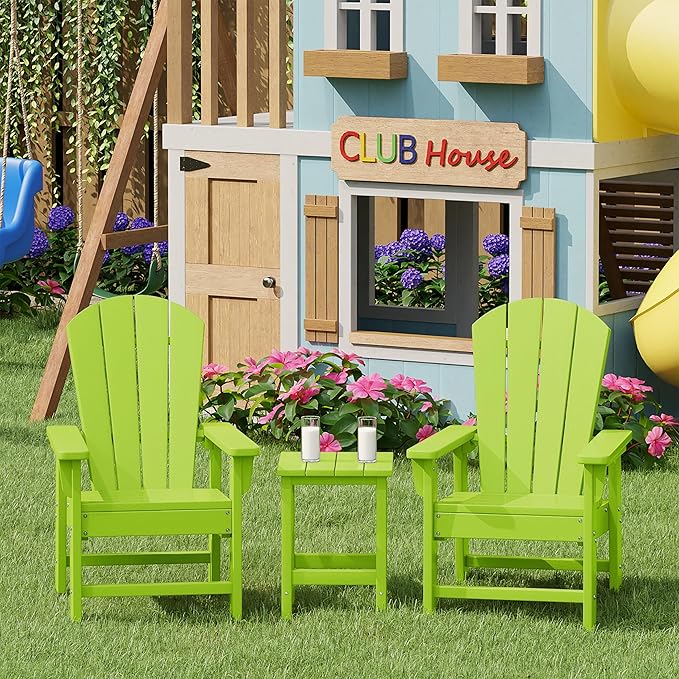 Costaelm Kids Outdoor Side Table, Small Patio HDPE Adirondack Square Table, Porch End Table for Outside Pool Garden, Lime