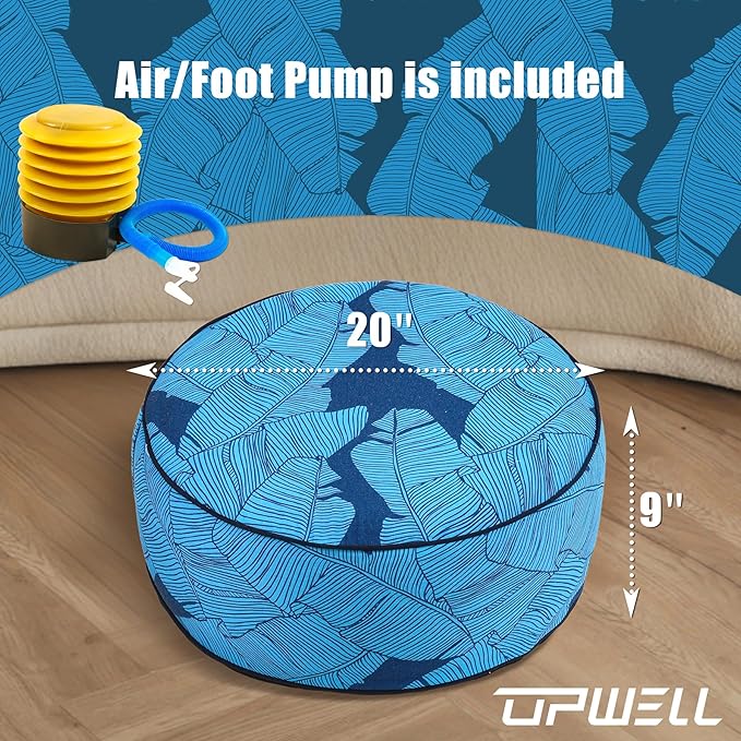 UPWELL Waterproof Inflatable Outdoor Ottoman Pouf,Portable Patio Footrest, Durable & Stylish, Perfect for Garden, Pool, Camping & Home Use - D20 xH9（LiteEase）