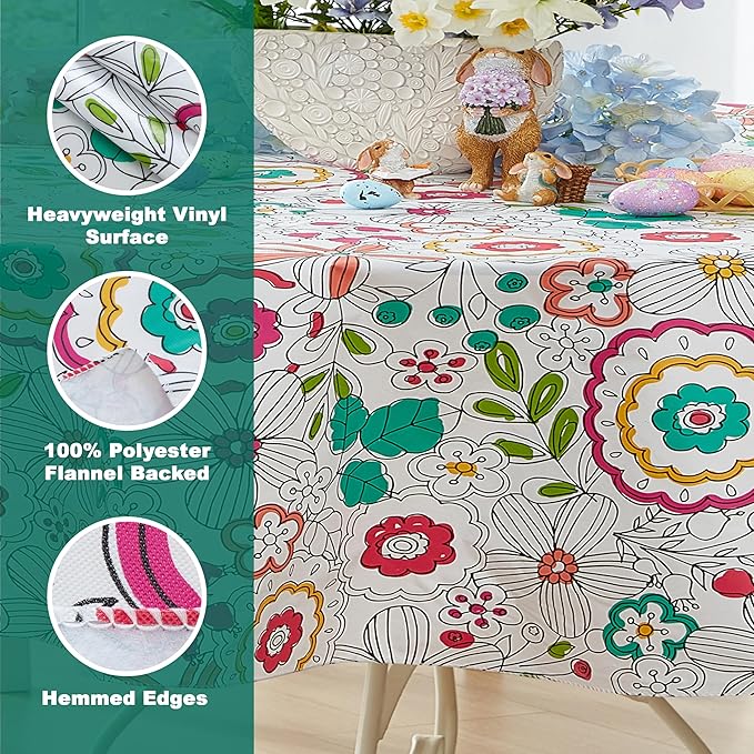 Newbridge Shabby Chic Lily Print 60 x 84 Inch Oval Vinyl Flannel Backed Tablecloth, Pink Yellow and Green Lily Indoor and Outdoor Waterproof Vinyl Table Cover for Spring Holiday Party