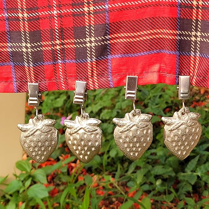 TwoFish Home Set of 4 Metallic Strawberry Tablecloth Clamps Metallic Strawberry Handicraft Tablecloth Weight Clips Pack of 4