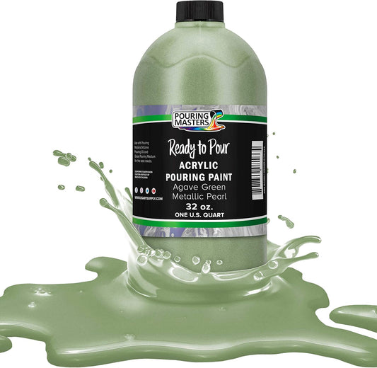 Pouring Masters Agave Green Metallic Pearl Ready to Pour Acrylic Pouring Paint - Premium 32-Ounce Pre-Mixed Fluid Acrylic Paint - Fluid Art Supplies for Canvas, Wood, Paper, Tile & Rocks