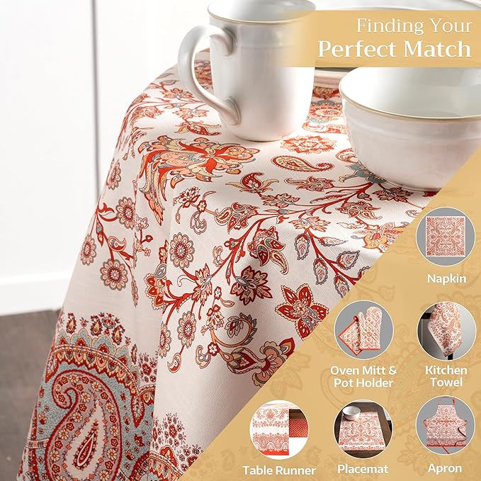 Maison d' Hermine Table Cloth Round Table 100% Cotton 63 Inches Fall Tablecloth Reusable Everyday Use for Thanksgiving Christmas Decorations Dining Farmhouse Party (Cachemire)