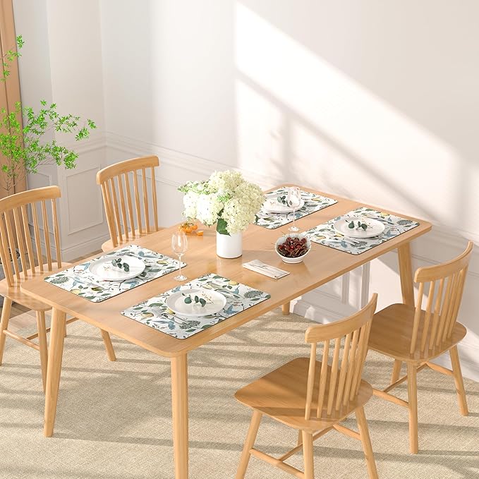 QIYI Placemats Set of 6, 12x18 Inch Faux Leather Place Mats for Kitchen Dinning, Heat Resistant Anti Slip Birds Table Mats, Waterproof Wipeable Washable Placemat Party Table Décor, Vintage Lemon Trees