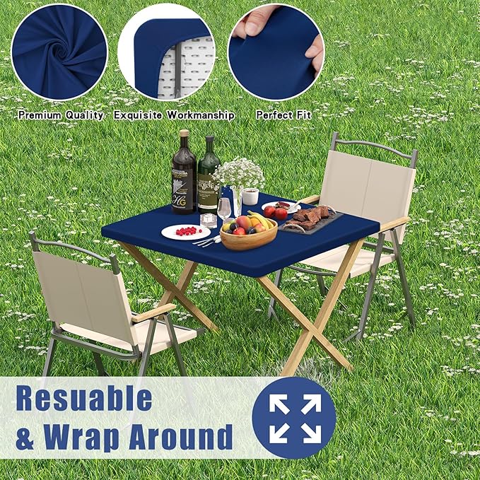 Spandex Square Table Cloth 6 Pack, Elastic Fitted Tablecloths for Picnic, Stretch Washable Patio Table Cover for Outdoor, Camping, Banquet and Parties (Navy, 34"x34")