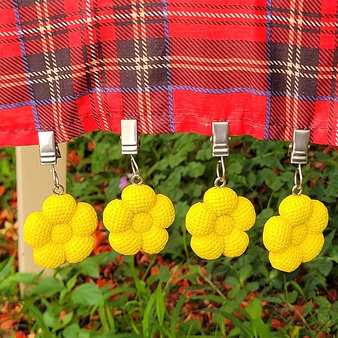 TwoFish Home Set of 4 Yellow Sunflower Resin Tablecloth Weights Clips Yellow Sunflower Handicraft Tablecloth Clamps Pack of 4