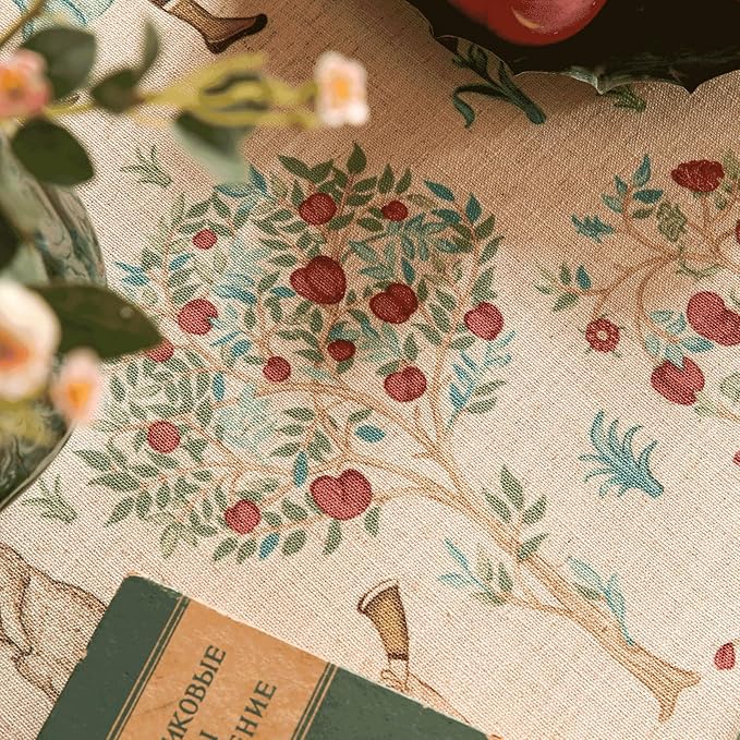 patdrea Designer Italian Beige Tablecloth for Rectangle Table,Vintage Anti-Wrinkle Linen Tree Pattern Table Cloth,Decor Cover for Kitchen Dining,Christmas,Thanksgiving,55"x79"-Tatiana a