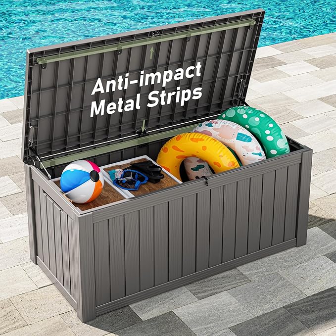120 Gallon Outdoor Storage Box, Resin Deck Boxes Outdoor Waterproof For Patio Furniture, Garden Tools, Pool Supplies, Durable And UV Resistant, Lockable
