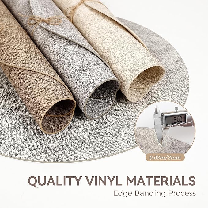 13" Round Placemats Set of 8, Reversible Faux Leather Heat Resistant Table Mats, Waterproof Oilproof Wipeable Table Protective Placemats for Vinyl, Washable for Indoor & Outdoor Use (8, Light Grey)