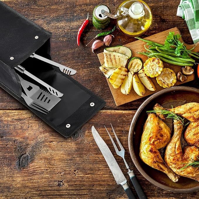 Amylove Grill Utensil Storage Bag BBQ Tool Storage Bags Barbecue Hardware Tool BBQ Utensil Holder Pouch Oxford Cloth Accessory Foldable for Camping Hiking(2 Pcs,Black)