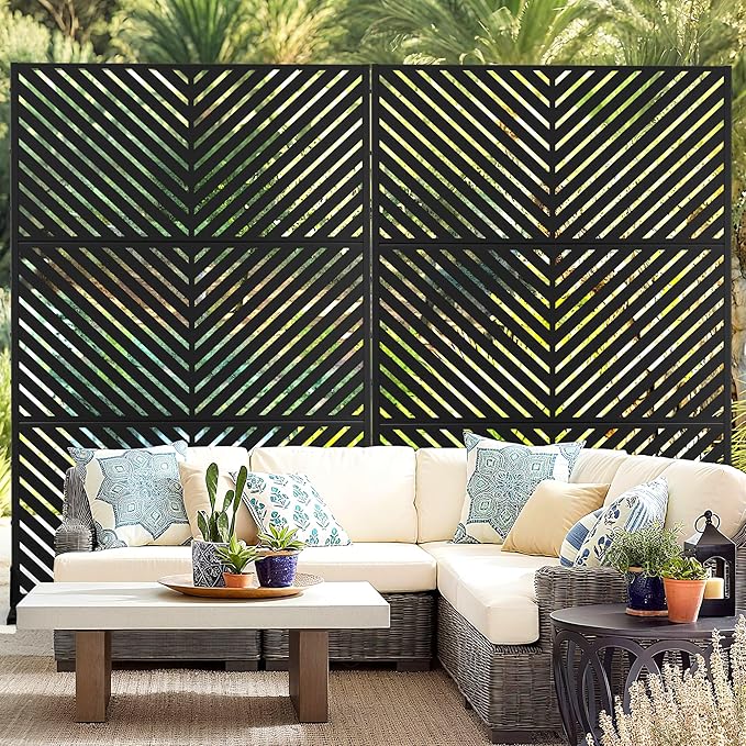 Outdoor Privacy Screen,72" H×47" W Metal Privacy Screen, Freestanding Privacy Fence Panels for Patio
