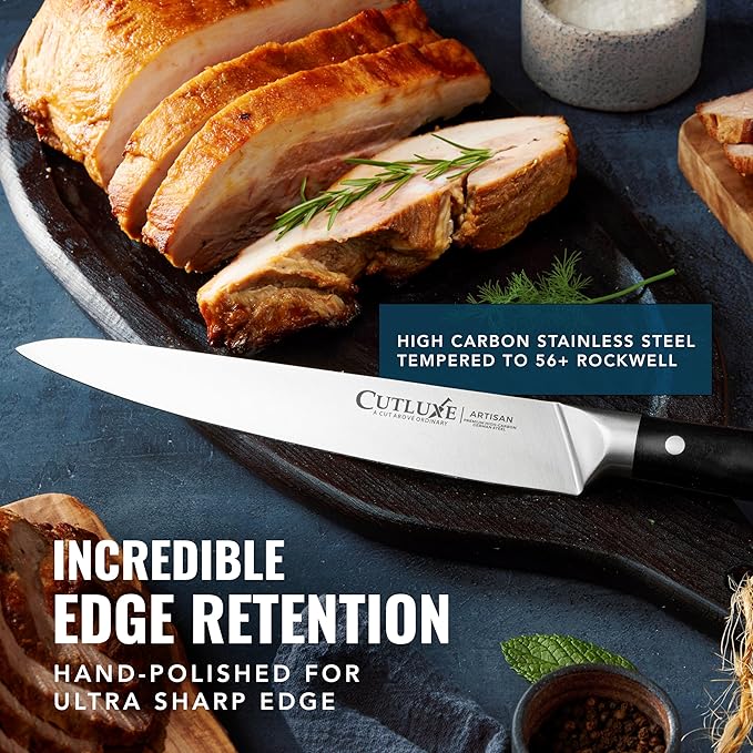 Cutluxe Turkey Carving Knife Set – Carving Fork & Knife for Meat, BBQ, Brisket – Razor Sharp Premium German Steel Full Tang, Ergonomic Handle, Grilling Gifts for Men – Artisan Series