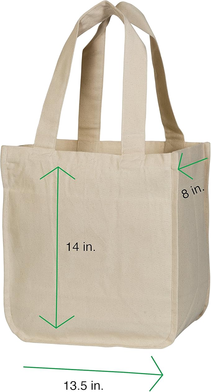 Best Canvas Grocery Shopping Bags with Handles and Bottle Sleeves - Organic Cotton, Washable and Eco-friendly Cloth Grocery Totes - Reusable Shopping Grocery Bags (3 Bags)