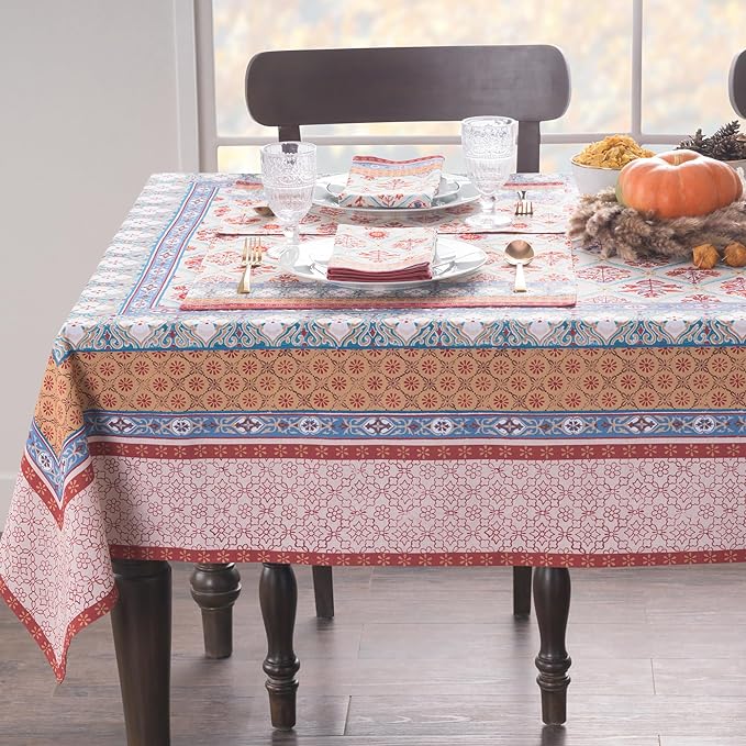 Maison d' Hermine Table Cloth Rectangle Table 100% Cotton 70 x 90 Inches Fall Tablecloth Reusable Everyday Use for Thanksgiving Christmas Decorations Dining Farmhouse Party (Romane)