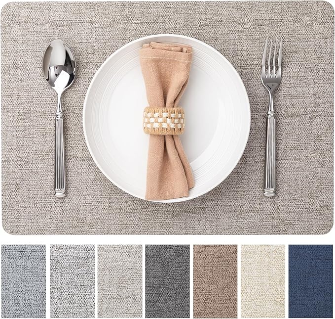 Faux Leather Placemats Set of 4 Vinyl Washable Wipeable Table Mats for Kitchen Dining Table Heat Resistant Waterproof Modern Indoor/Outdoor Placemats Non-Slip Easy Clean Place Mats (Mix Gray)