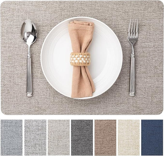 Faux Leather Placemats Set of 4 Vinyl Washable Wipeable Table Mats for Kitchen Dining Table Heat Resistant Waterproof Modern Indoor/Outdoor Placemats Non-Slip Easy Clean Place Mats (Mix Gray)