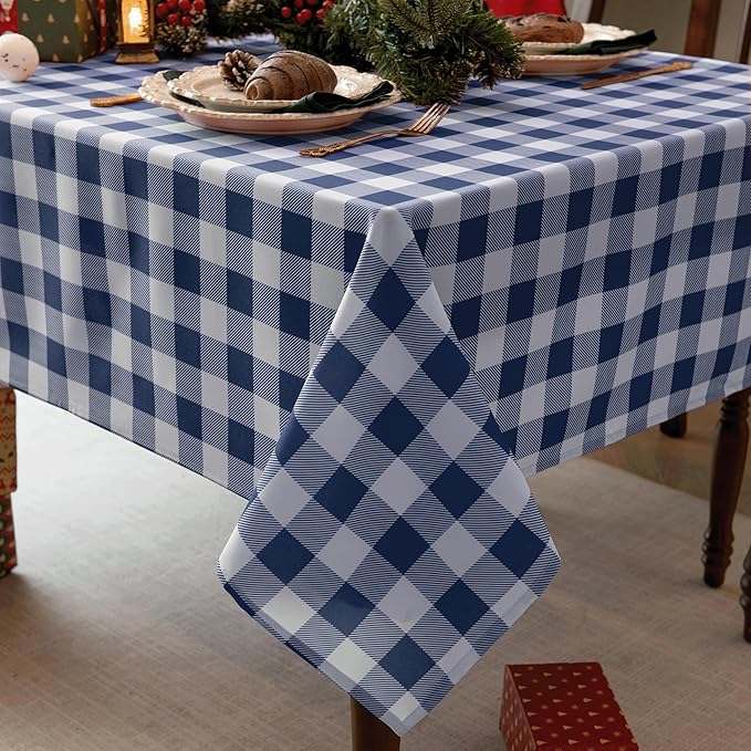 Waterproof Checkered Tablecloth Fabric - Rectangle 58x84 Inch Classic Gingham Buffalo Plaid Table Cloth for Indoor/Outdoor Use - Washable Table Cover for Kitchen, BBQs, and Parties