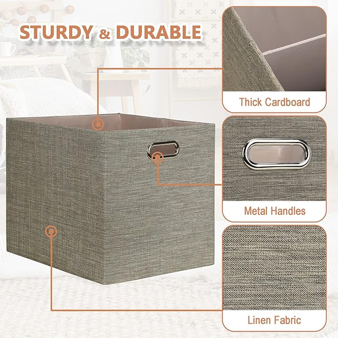 Posprica 13x15x13 Storage Cube Bins, Foldable Collapsible Storage Bins Boxes, Fabric Decorative Storage Baskets Organizer for IKEA Kallax, Shelves, Closet, Clothes, Toy, Set of 4-Coffee