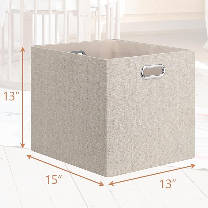 Posprica 13x15x13in Collapsible Storage Bins, Fabric Foldable Cube Storage Boxes, Decorative Storage Baskets Organizer for IKEA Kallax, Shelves, Closet, Clothes, Toy, Set of 4-Beige