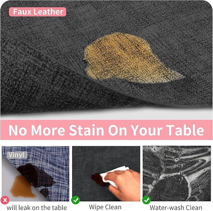 Maxpearl Faux Leather Placemats Set of 8 - Waterproof - Wipe Clean - Heat Resistant - Non Slip Dining Table Place Mats, Suitable for Indoor & Outdoor Use, 17’’x12’’, Black