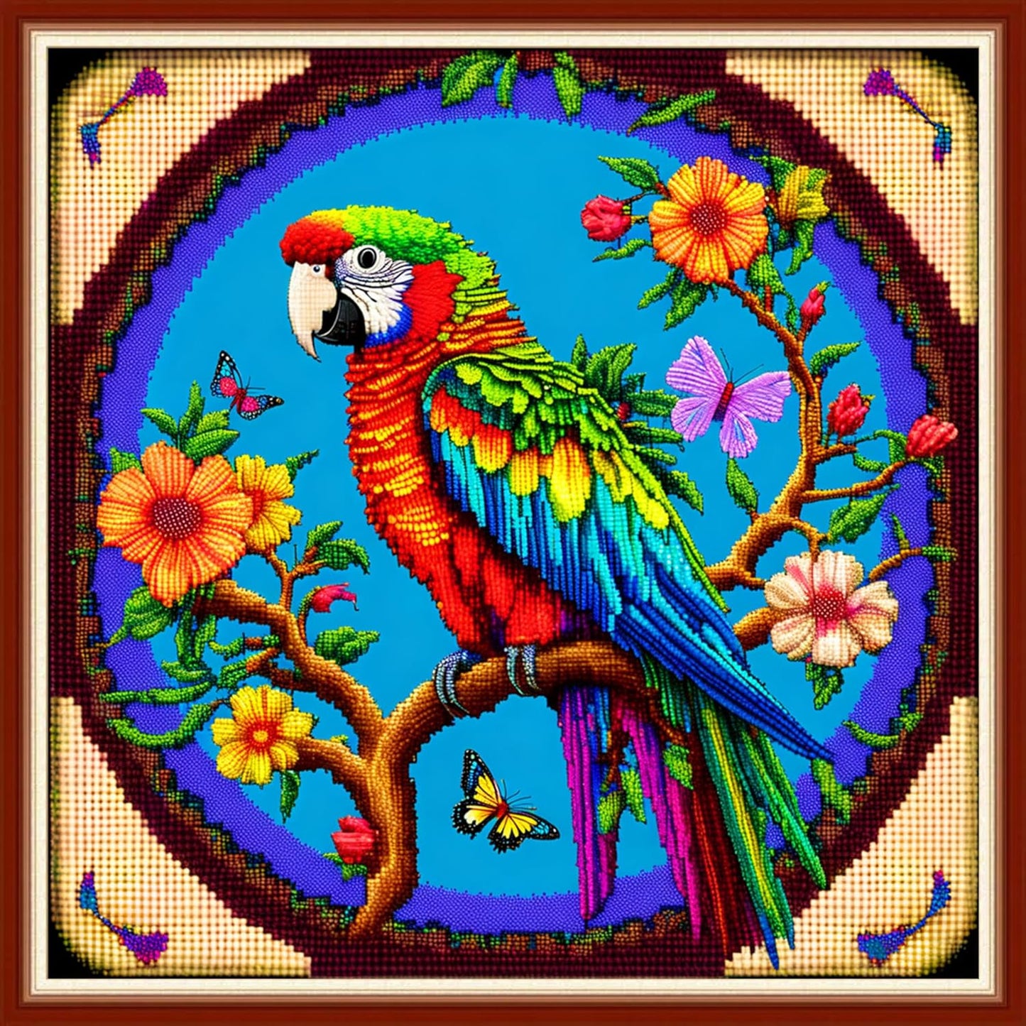 Dimensean Stamped Cross Stitch Kits Full Range of Embroidery Patterns Starter Kits for Beginners Adult or Kids DIY Cross Stitches Needlepoint Kits 11CT-Parrot Flower17.7x17.7 inch