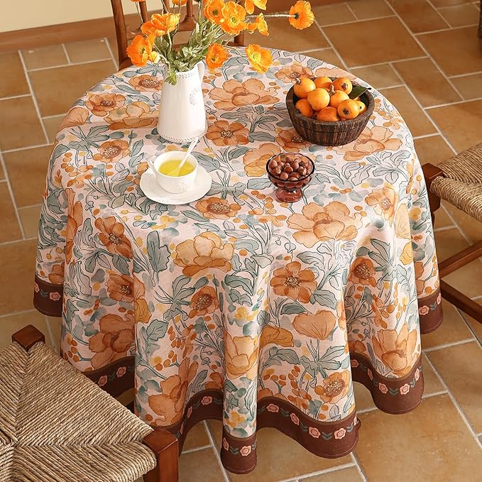 Vintage Small Round Tablecloth,Italian Linen Farmhouse Soft and Wrinkle Resistan Table Cloth,Decorative Table Cover for Kitchen,Dining,Tea Party,Home,Christmas,Diameter 55"-Positano
