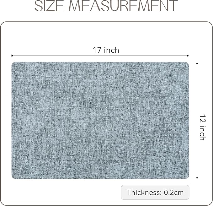 Romanstile Vinyl Placemats Set of 4-12 X 17 Inch - Heat Resistant Place Mats 100% Waterproof Oilproof Wipeable Reversible Faux Leather Table Mats for Kitchen, Dining, Party, Outdoor, Sky Blue