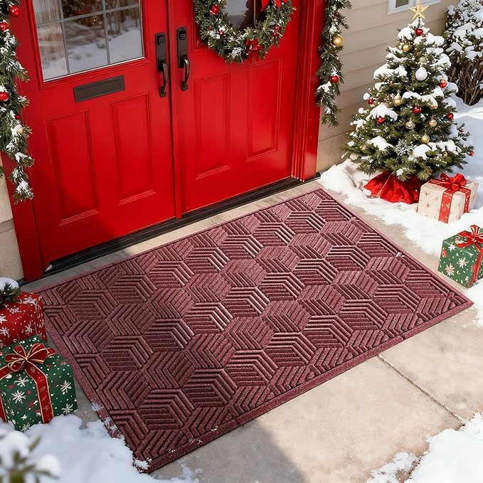 Yimobra Large Door Mat 47x32, All-Season Waterproof Outdoor Mats for Front Door Entrance with Drainage Holes, Heavy Duty Non-Slip Doormat for Garage Patio Entryway Indoor, Red