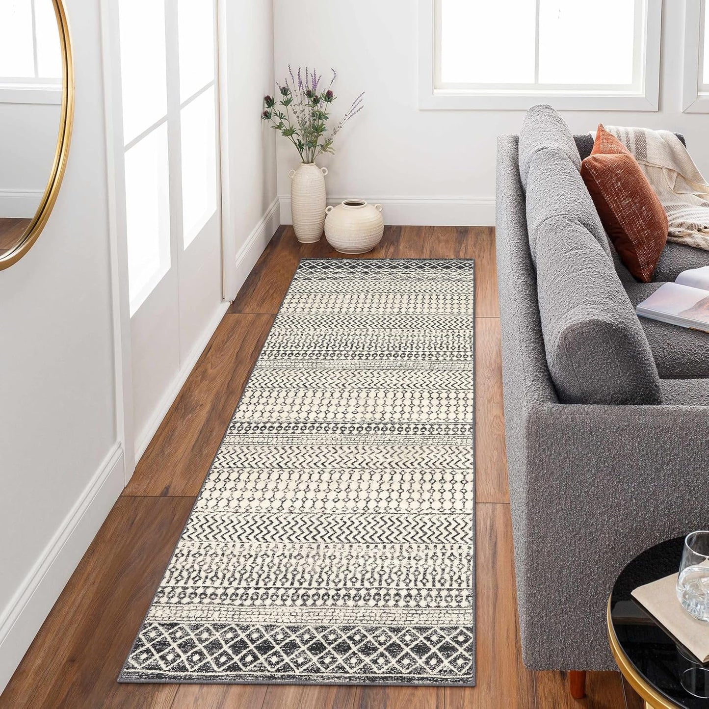 Moroccan Washable Runner Rug, 2x6 Ultra Soft Non-Slip Vintage Boho Hallway Kitchen Runner Rug Floor Carpet for Bedroom Bathroom Laundry Living Room