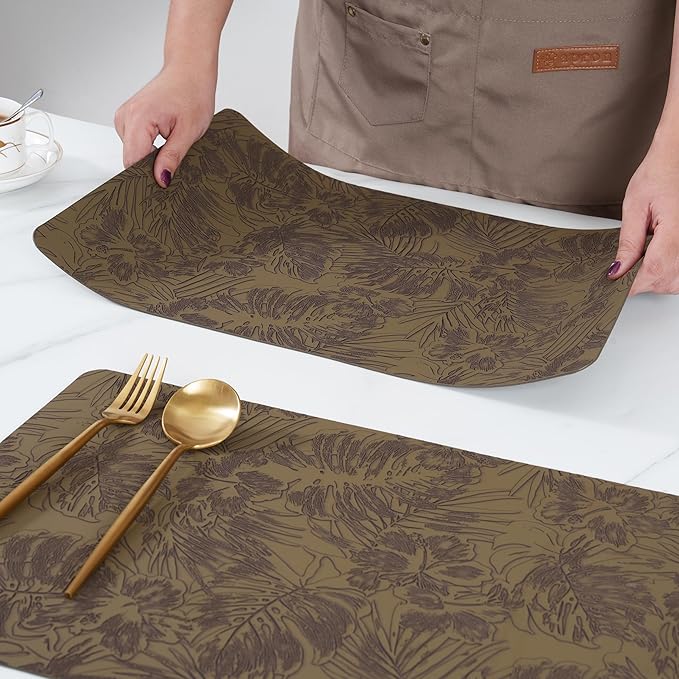 POLYTE Indoor/Outdoor Washable Embossed Vinyl Faux Leather Table Dining Placemats, Set of 4