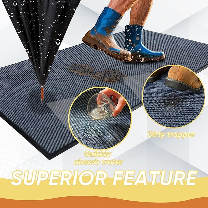 Commercial Grade Entrance Mat 36x48inch Heavy Duty Doormat for High Traffic Entryways Rug All Weather Door Floor Mat with Ultra Grip PVC Backing Non Slip Welcome Mat for Patio,Entry,Indoor Outdoor