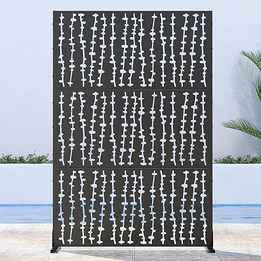 Casaphoria Metal Privacy Screen Outdoor, 72" H x 47" W Freestanding Decorative Privacy Screen for Patio Deck Balcony Garden with Stable Base, Black-David