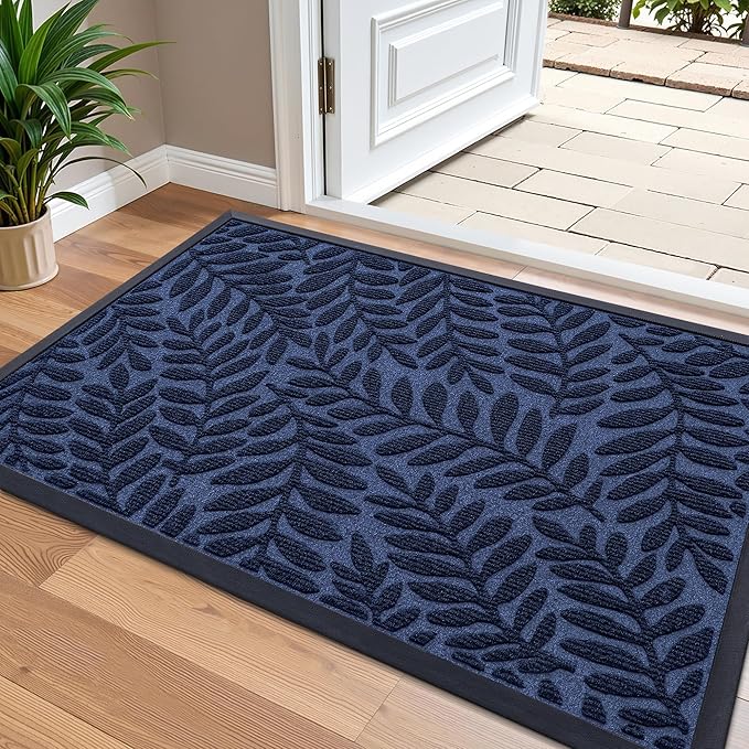 OLANLY Door Mat Indoor Outdoor Entrance, 36x24, Waterproof All-Weather All-Season Doormat, Sturdy Natural Rubber, Stain and Fade Resistant, Low Profile, Easy Clean Patio Entryway Mat, Navy Blue