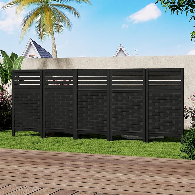 Outdoor Fence Privacy Panels,Resin Privacy Fence Panels for Outside,Air Conditioner Trash Can Pool Equipment Enclosure(4-Pack-Black)