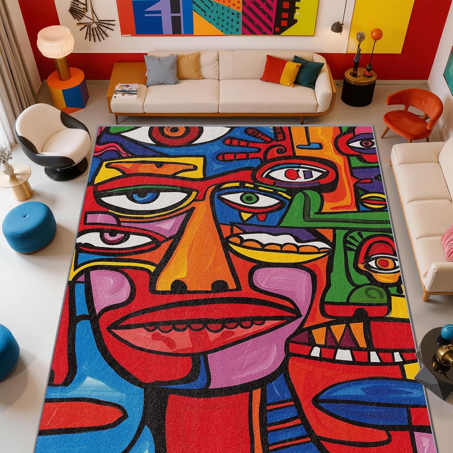 Colorful Rug - 8x10 Rug, Abstract Area Rugs,Pop Art Graffiti Multicolor Non Slip Shed Resistant Extra Large Carpets Home Decor