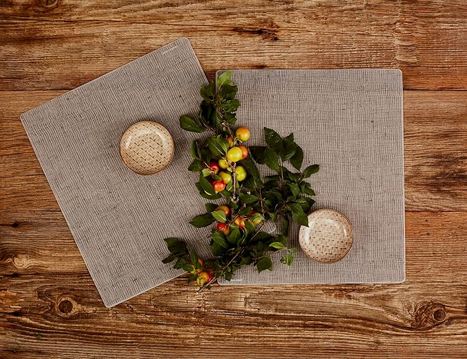 modern-twist 14" x 16" Silicone Rectangular Placemat, BPA, PVC-Free Table Mat, Dishwasher Safe, Linen Print in Chocolate, Pack of 1